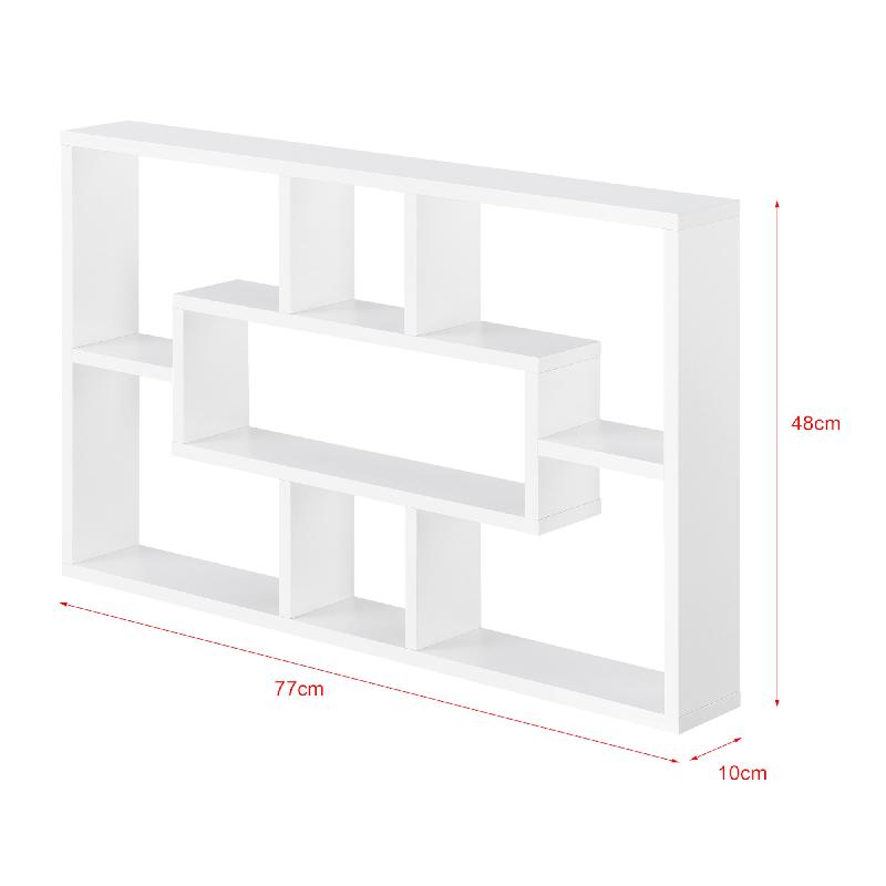 ÉTAGÈRE MEUBLE MURAL DESIGN FLOTTANTE STYLÉE 7 COMPARTIMENTS DE RANGEMENT 77 CM PANNEAU DE PARTICULES MÉLAMINÉ BLANC 03_0005848_0