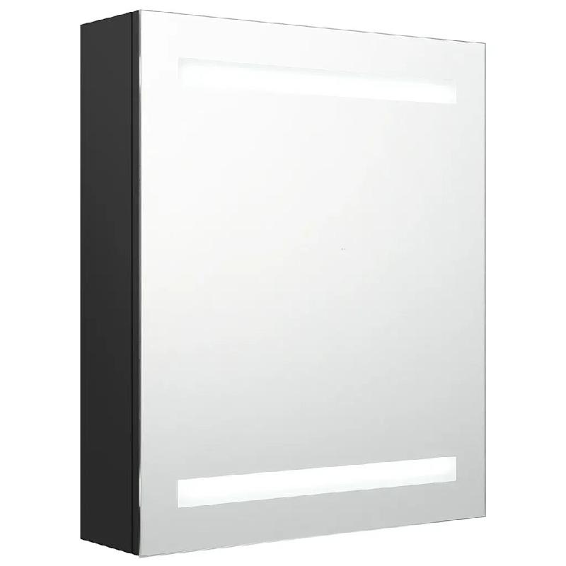 Helloshop26 - Armoire de salle de bain murale à miroir LED 50 x 14 x 60 cm avec éclairage moderne et 3 étagères en MDF noir 02_0046735 - noir verr_0