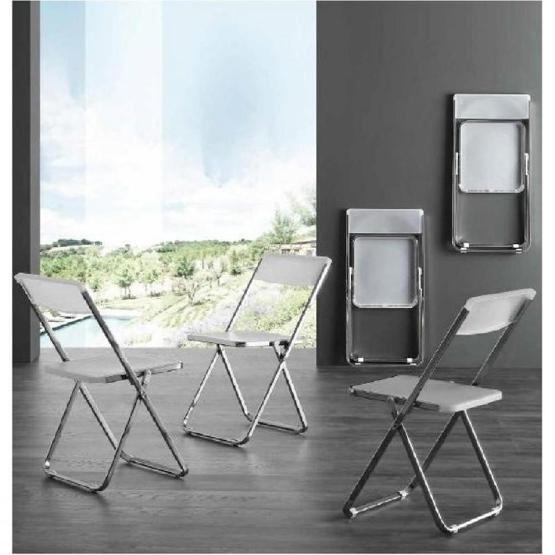 LOT DE 4 CHAISES PLIANTES DESIGN BIT LUX EN POLYPOPYLÈNE TRANSLUCIDE ET ACIER CHROMÉ._0