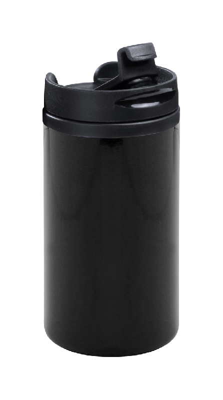 Mug thermos - acier inoxydable avec couvercle plastique et bec verseur - 280 ml - couleur noire_0