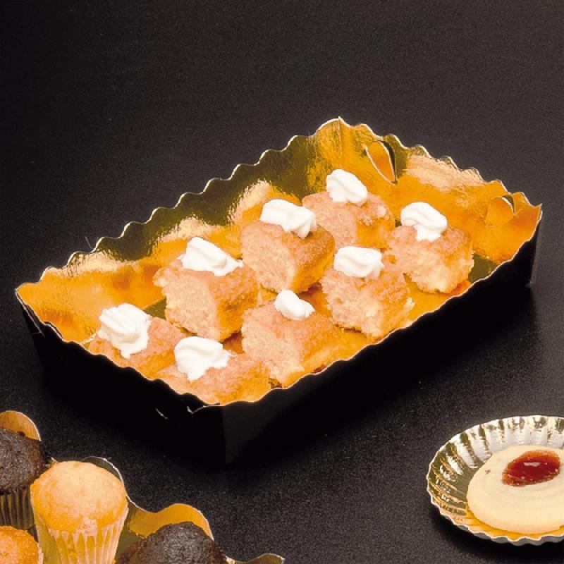 BARQUETTES EN CARTON OR ET NOIR POUR PÂTISSERIE - 13 X 9 X 3,5CM - LOT DE 250 - AZ BOUTIQUE - CARTON À PÂTISSERIE