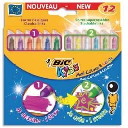 BIC ETUI DE 12 MINI FEUTRES COLOUR&CREATE : 6 FEUTRES POUR COLORIER ET 6 STYLOS POUR SUPERPOSER LES COULEUR
