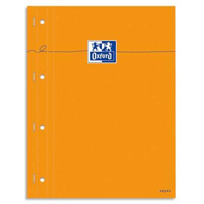 BLOC AGRAFE OXFORD COTES PERFORE - REGLURE PLEINE PAGE - FORMAT 23X29,7 CM - PAPIER BLANC GRANDS CARREAUX SEYES