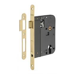 Boitier de serrure encastrable à cylindre pour porte d'entrée, axe 80mm, bouts ronds, laiton poli - THIRARD - doré 3150260802962_0