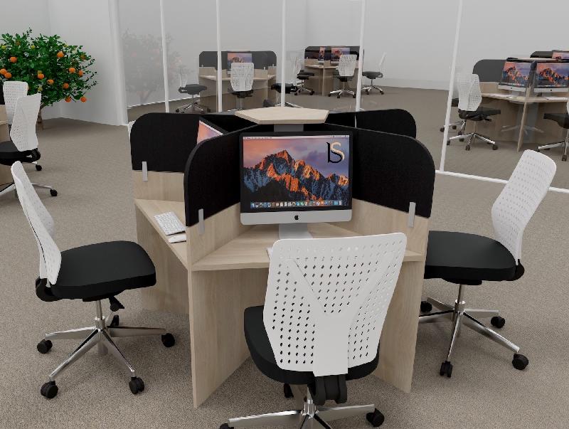 Bureau call center 5 places forme marguerite avec cloisons acoustiques. - acacia clair, 5 places, noir da023_0