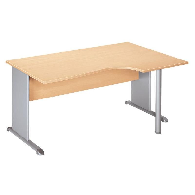 BUREAU COMPACT RETOUR À DROITE PRONTO HÊTRE - L. 160 X P. 100 CM - PLATEAU HÊTRE - PIEDS L ALUMINIUM
