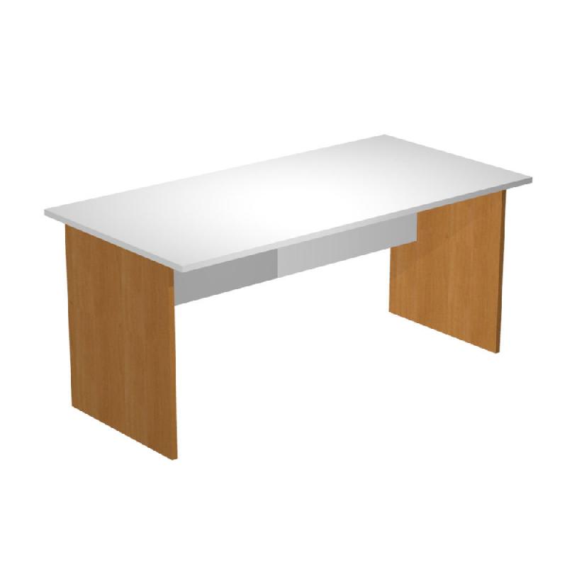BUREAU DROIT PRONTO BOIS - L.160 X P.80 CM - PLATEAU BLANC - PIEDS PANNEAUX AULNE