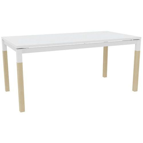 BUREAU DROIT X4 140CM BLANC / PIED CHÊNE - BLANC - QUADRIFOGLIO