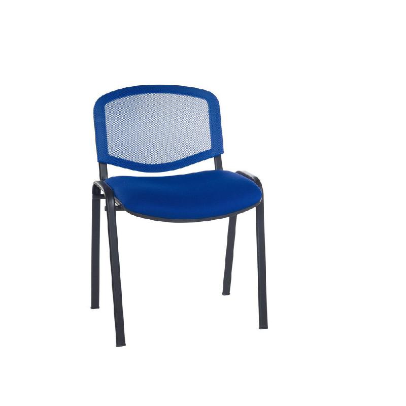 CHAISE DE RÉUNION & VISITEUR FIRST - MAILLE FILET NOIRE, ASSISE BLEUE - PIEDS NOIR - LOT DE 4