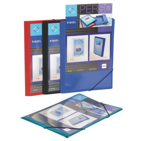 LOT DE 25 - CHEMISE À ÉLASTIQUE 3 RABATS PLASTIQUE PERSONNALISABLE VIQUEL - ESSENTIEL RECYCLE - 24 X 32 CM DOS 1,5 CM COULEURS ASSORTIES