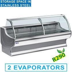Comptoir vitrine réfrigéré à vitre bombée avec réserve - modèle LS20/A1-R2 - acier inox et plan de travail en granit_0
