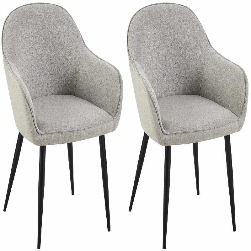 Décoshop26 - Lot de 2 chaises de salle à manger moderne et confortable en tissu gris et pieds en métal noir 10_0001601 - gris métal 3000250571180_0