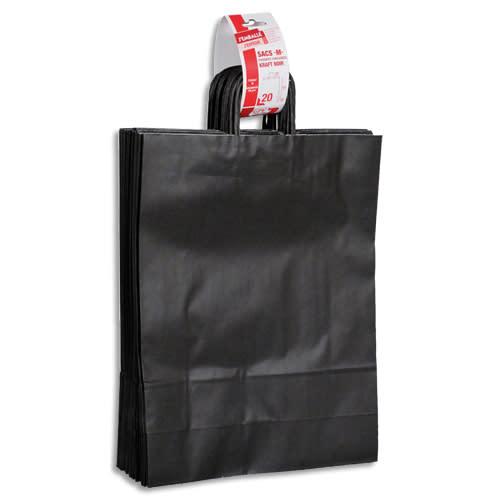 GPV - Paquet de 20 sacs à anses torsadées en kraft noir 100g/m² - Format 41x32x12cm - Produit éco-responsable FSC_0