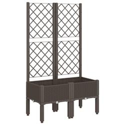 Helloshop26 - Jardinière bac lit surélevé plantes fleurs terrasse jardin avec treillis 80 x 40 x 142 cm PP marron 02_0038311 - 3000214193526_0