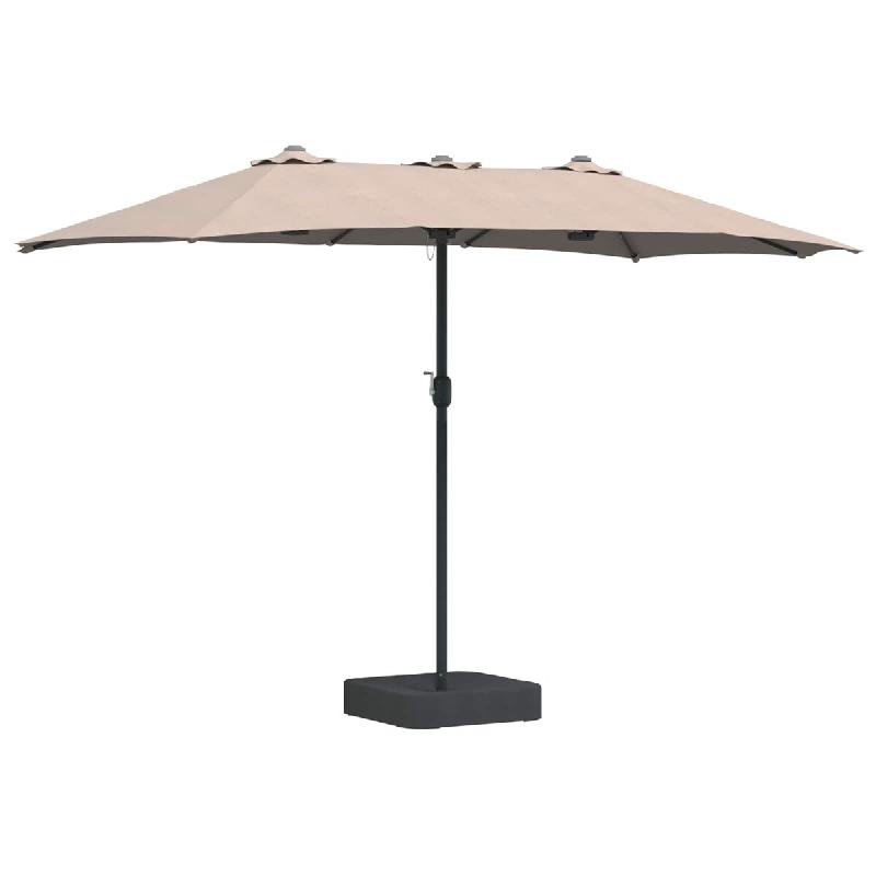 Helloshop26 - Parasol de jardin pliable design moderne 385 x 209 x 244 cm avec lumière LED ambiance cosy en polyester taupe 02_0058685 - acier 300024_0