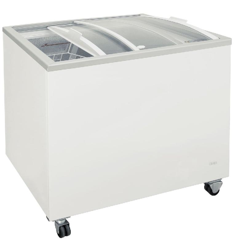 KLIMAITALIA Congélateur coffre avec vitre coulissante bombée. Intérieur en aluminium martelé. Epaisseur de l'isolation : 60 mm. Température -13°_0