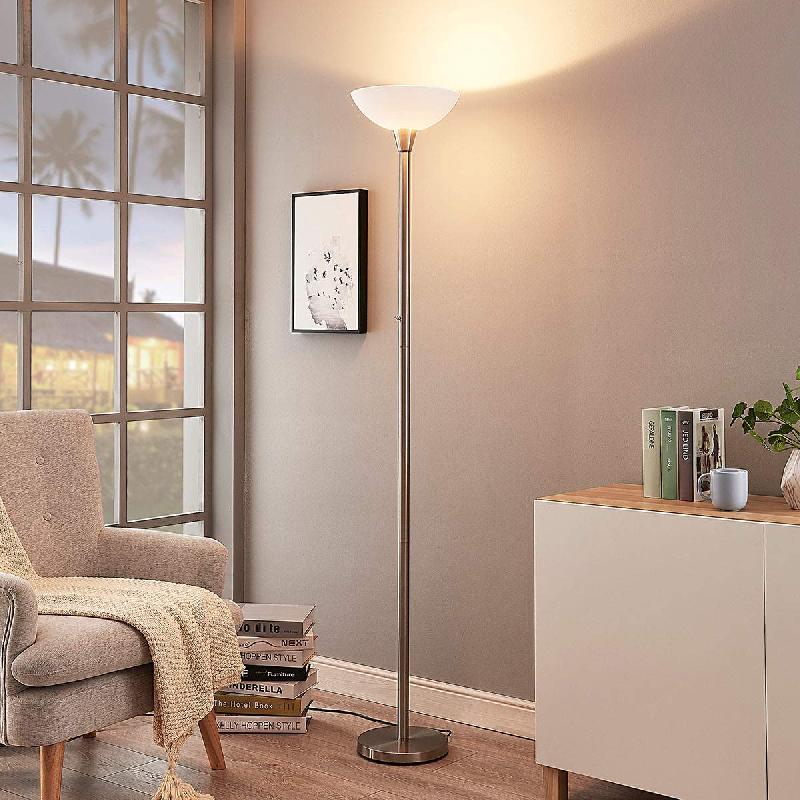 LAMPADAIRE LINDBY IGNACIA, COULEUR NICKEL, VERRE, 180 CM, E27