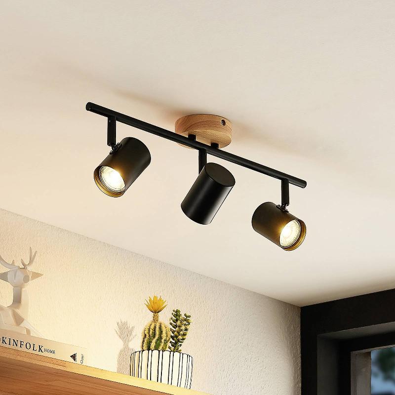 LINDBY PLAFONNIER XIOMARA, 3 LAMPES, LONGUEUR 68 CM, BOIS