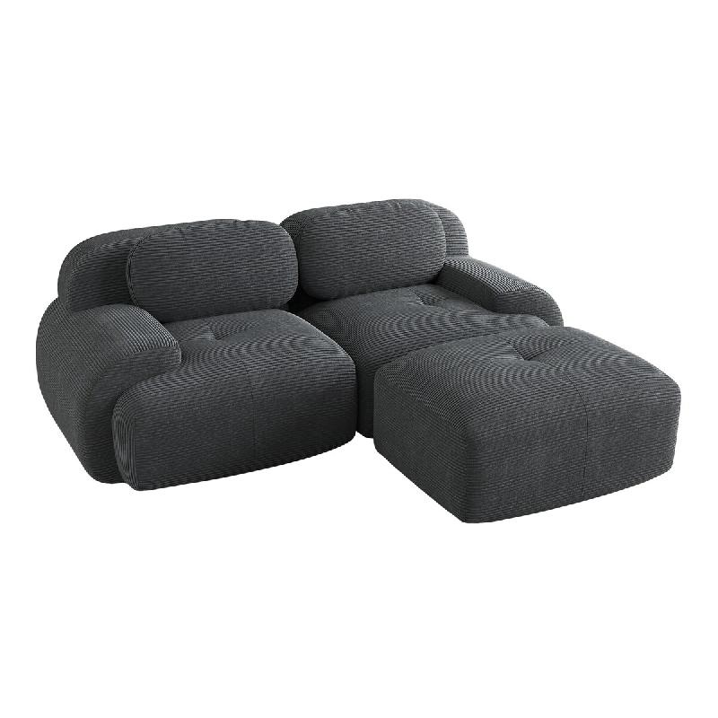Merax canapé modulable en corde 2 places avec 1x tabouret, canapé nuage sans cadre, près du sol avec assise profonde, doux et confortable, - gris m_0