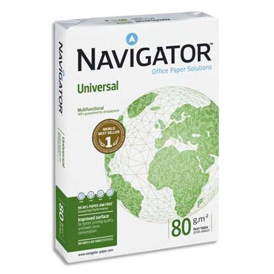 PAPIER A4 BLANC NAVIGATOR UNIVERSAL - 80G - CIE 169 EXTRA-BLANC - RAMETTE DE 500 FEUILLES - LOT DE 5