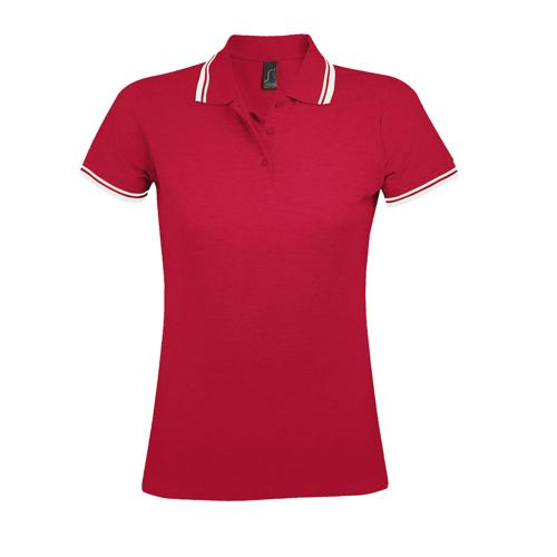 POLO PERSONNALISABLE FEMME EN COTON PEIGNÉ ROUGE/BLANC