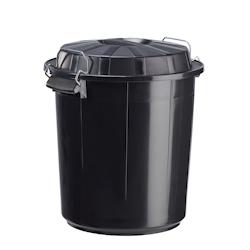 Rossignol - Poubelle de rue 50L BAZI GREEN en PEHD recyclé - noir avec couvercle verrouillable et poignées ergonomiques_0