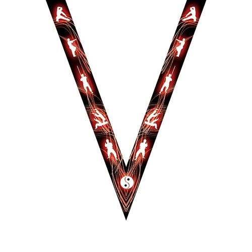 RUBAN MÉDAILLE NOIR ET ROUGE AVEC LOGO DE KARATE - 30MM