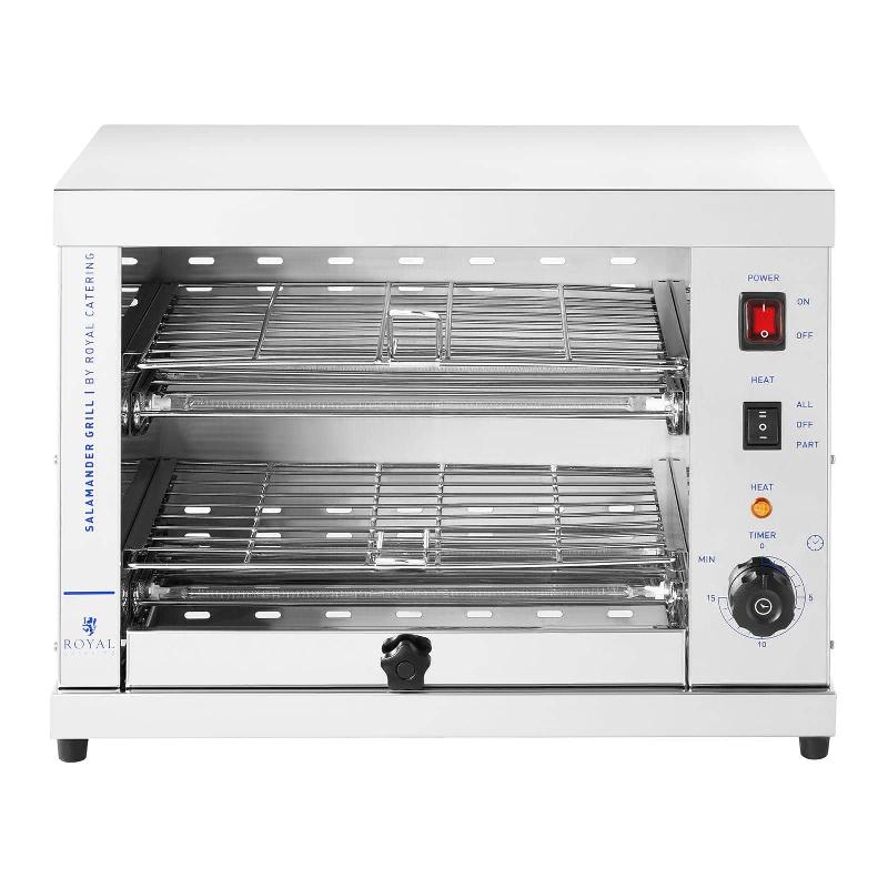 SALAMANDRE DE CUISINE PROFESSIONNELLE FOUR ÉLECTRIQUE GRILL (3 200 WATTS, 65 - 200 °C, 0 - 15 MIN, RÉCIPIENT COLLECTEUR DE GRAISSE, ACIER INOXYDABLE) 14_0004016_0