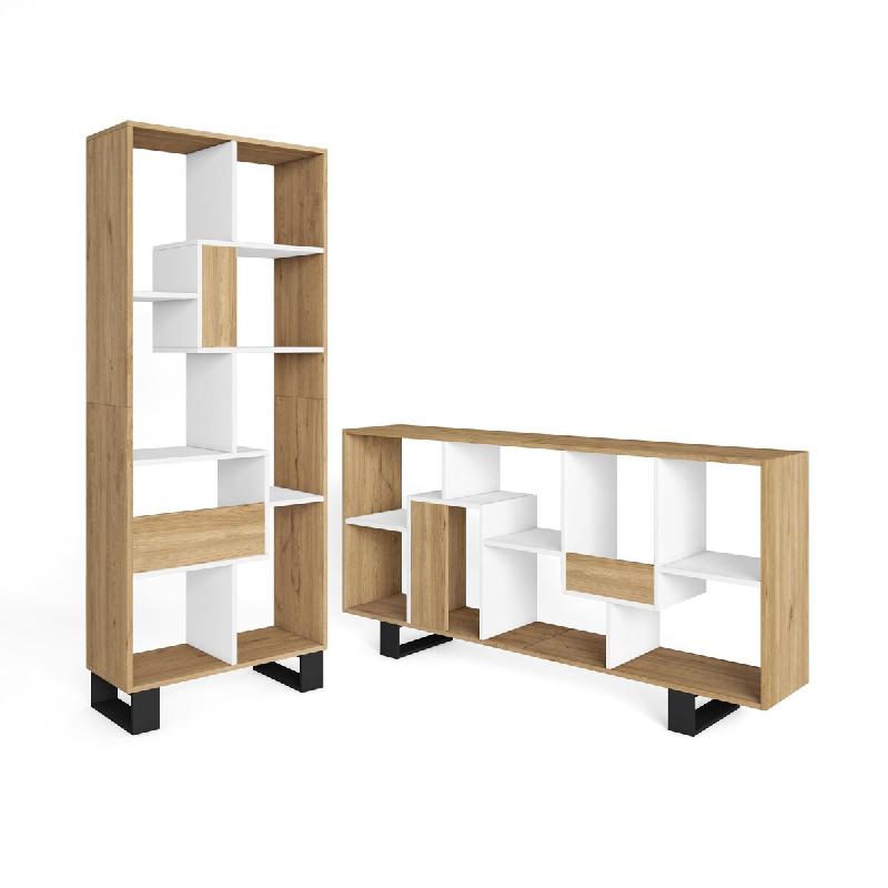 SKRAUT HOME Étagère Bibliothèque, 174x67x31, Design industriel, Chêne et blanc - beige Bois manufacturé 608_19_0