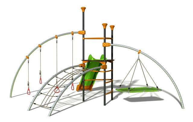 Structure de jeux Evo-Ludo - 1 plateforme avec 4 agrès - Structure pour aire de jeux_0