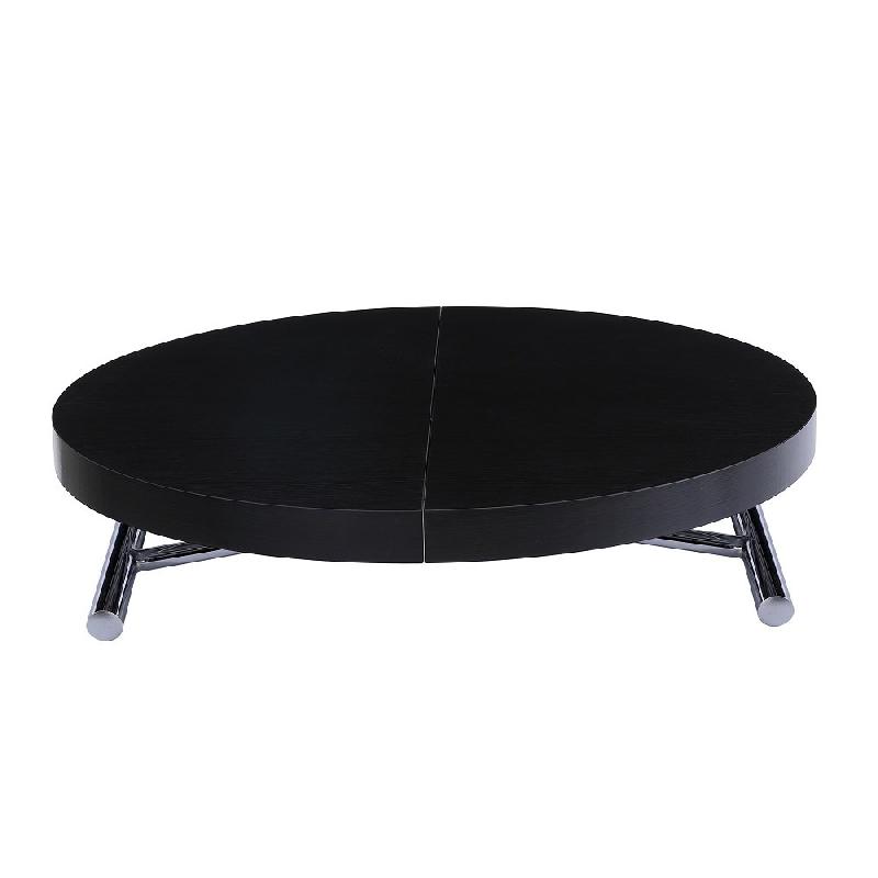 Table basse ronde relevable et extensible SATURNA - Bois noir - Diamètre 105 cm, extensible à 135 cm_0
