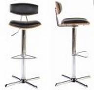 Tabouret haut en bois réglable en hauteur - assise en mousse et simili-cuir noir - piètement en acier chromé_0