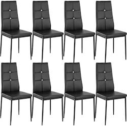 Tectake Lot de 8 chaises avec strass revêtement en cuir synthétique noir - 404123 - noir matière synthétique 404123_0