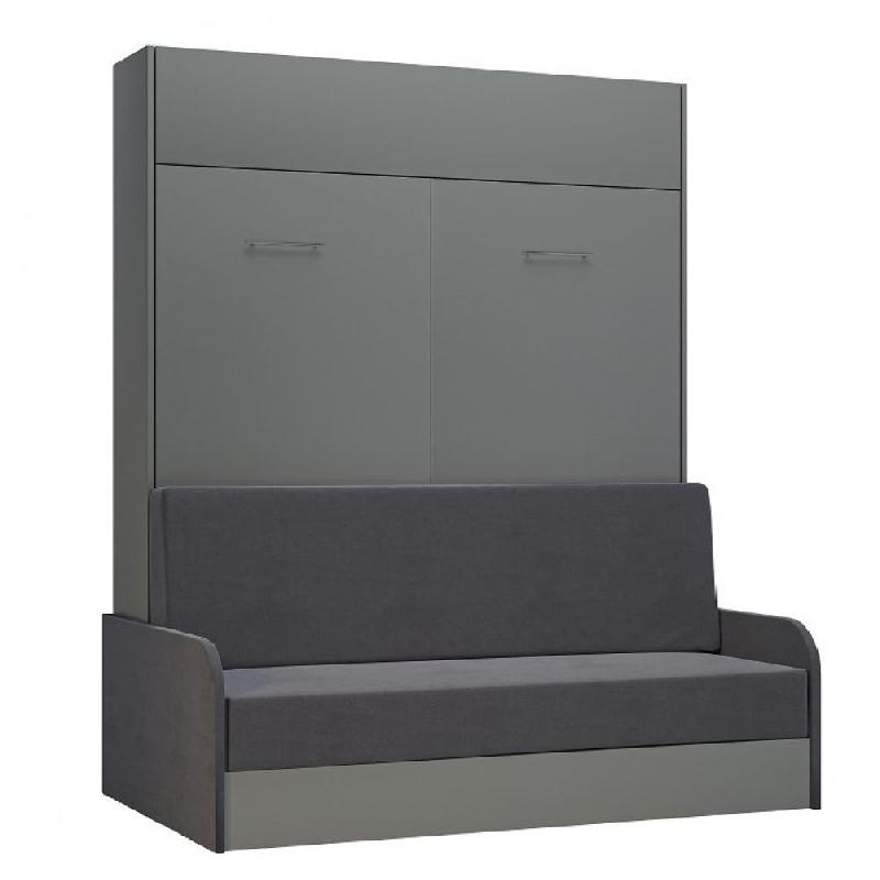 ARMOIRE LIT ESCAMOTABLE DYNAMO SOFA GRIS MAT CANAPÉ ACCOUDOIRS TISSU GRIS COUCHAGE 160*200_0