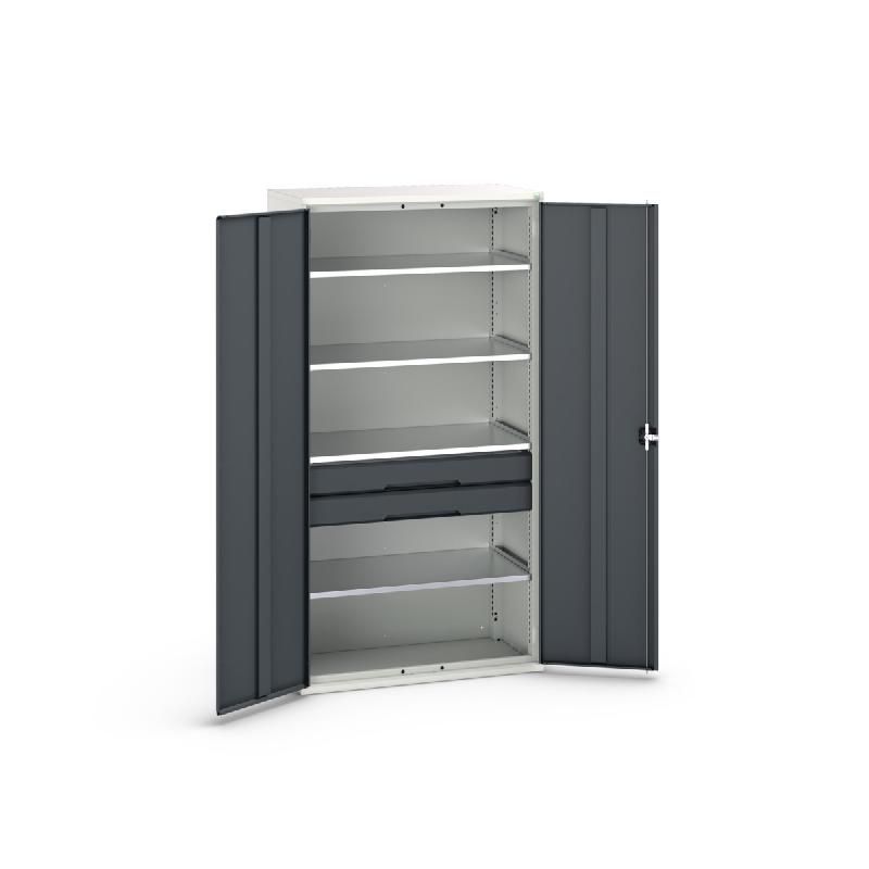 Armoire polyvalente Verso - 4 tablettes réglables en acier galvanisé et 2 tiroirs - 1050x550x2000 mm_0