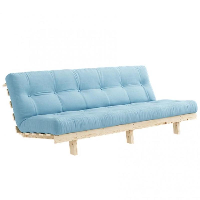 BANQUETTE CONVERTIBLE FUTON LEAN PIN COLORIS BLEU CIEL COUCHAGE 130*190 CM._0