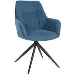 Décoshop26 - Chaise de salle à manger pivotant avec accoudoirs x1 en tissu bleu et piètement en métal noir 10_0002040 - bleu 3000250804028_0
