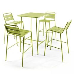 Oviala Business Ensemble table de bar et 4 chaises hautes en métal vert - Oviala - vert acier 106201_0