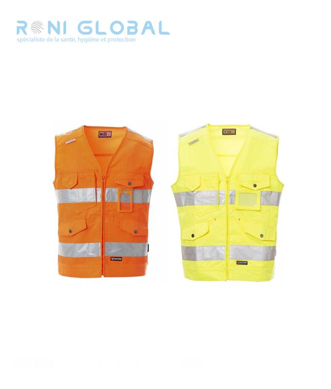 Gilet de sécurité homme haute visibilité - coupe droite en coton et polyester - Class 2 - MASTER PAYPER avec bandes 3M et poches multiples_0