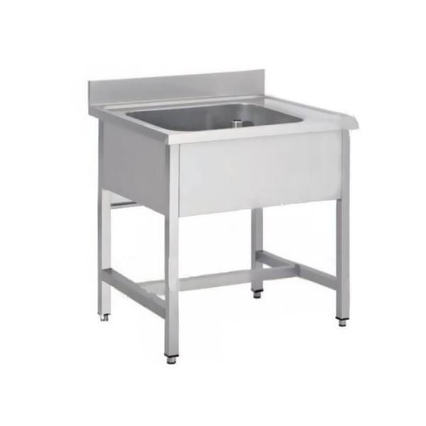 Plonge soudée sur pieds carrés sans étagère, inox ferritique, L - 600 mm, 1 bac au centre_0