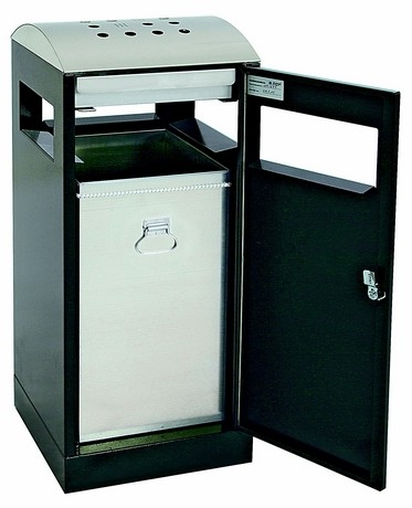 Poubelle extérieure avec cendrier 40L - acier zingué - dessus inox - gris foncé - non-feu_0