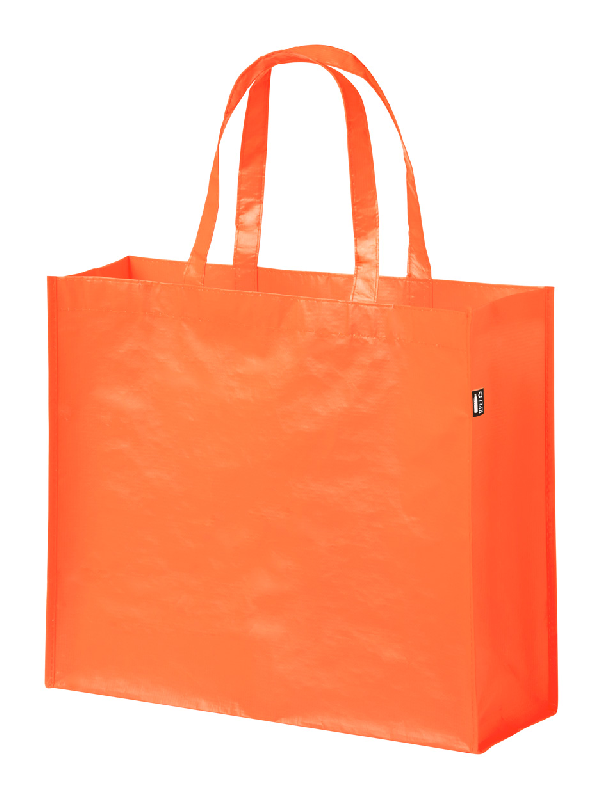 Sac shopping laminé en RPET - anses courtes - 105 g/m² - labélisé RPET - couleur orange_0