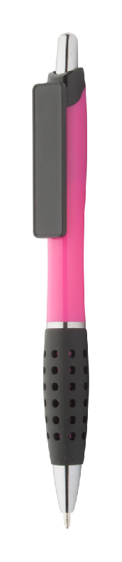 Stylo bille en plastique - grip caoutchouc - clip personnalisable en doming - encre bleue - couleur fuchsia_0