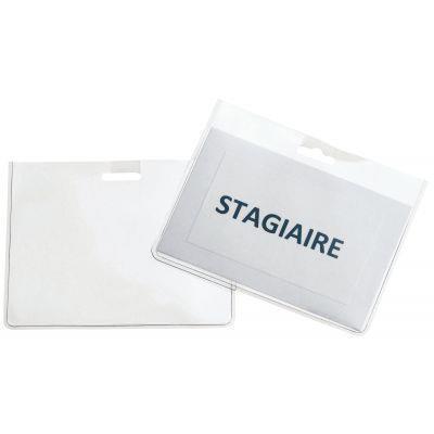 Boîte de 25 badges pince et bretelle - PVC - 60x90 mm - Livrés avec bristol_0