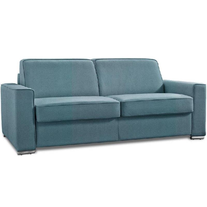 CANAPÉ CONVERTIBLE EXPRESS  PREMIUM 140 CM SOMMIER LATTES RENATONISI MATELAS BULTEX VELOURS  BLEU AZUR_0