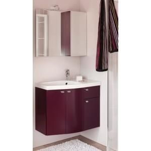 ENSEMBLE MEUBLE 80 CM 1 VASQUE À GAUCHE LAQUE SATINÉE ROUGE + MIROIR + ARMOIRETTE MALICE SANIJURA