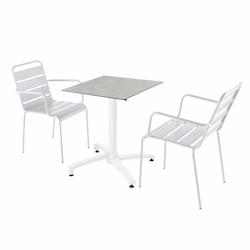 Oviala Business Ensemble table de terrasse stratifié béton et 2 fauteuils blanc - Oviala - blanc métal 110740_0