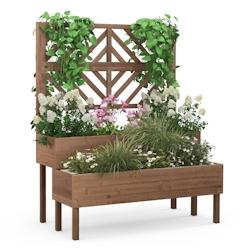 Helloshop26 - Jardinière avec treillis à 2 niveaux en bois de sapin bac à fleurs rectangulaire avec trou de drainage pour plante 20_0005818 - 30002_0