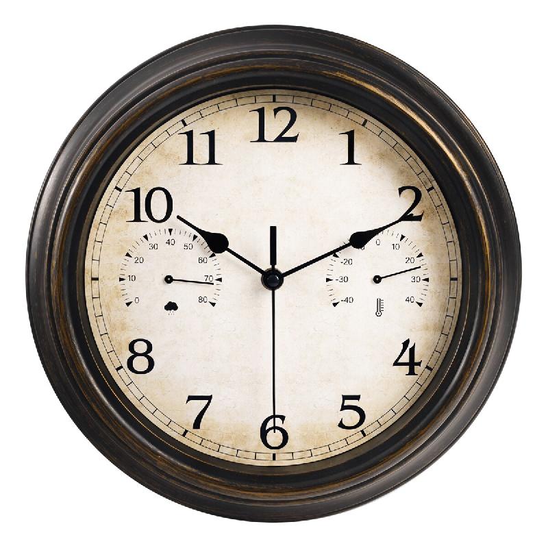 IvoQ Horloge d'Extérieur Étanche - Avec Thermomètre & Hygromètre - Mouvement Silencieux - Horloge Murale Vintage - Ø 30 cm - 8721161176688_0