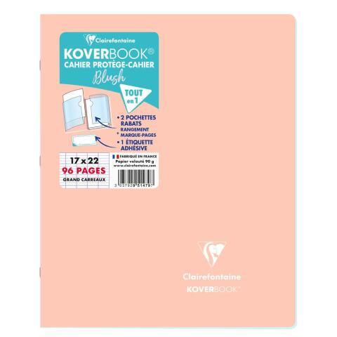 LOT DE 10 - CAHIER PIQUÉ KOVERBOOK BLUSH 17X22CM 96 PAGES GRANDS CARREAUX COUVERTURE POLYPROPYLÈNE OPAQUE BICOLORE - CORAIL/BLEU GIVRÉ